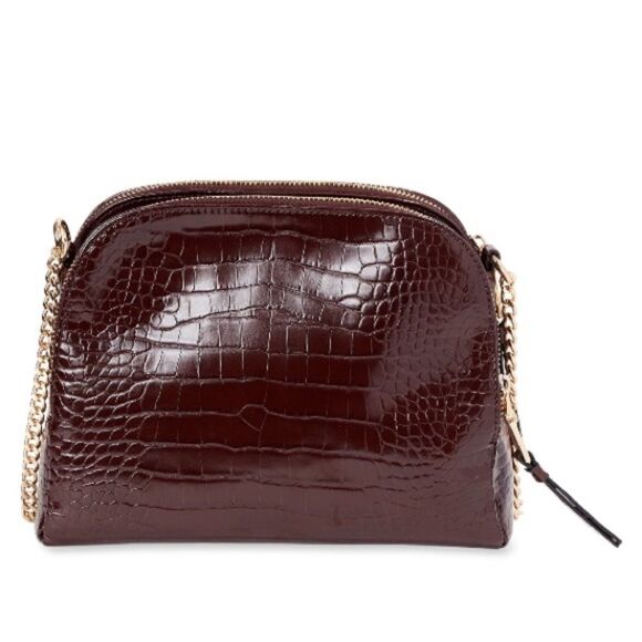 Chocolate Brown Faux Crocodile Leather Crossbody - Picture 3 of 4